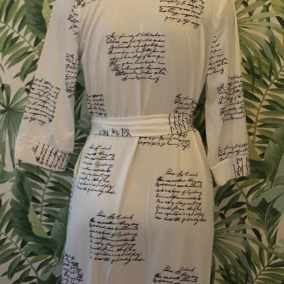 Fashion Long Sleeve V-Neck SHAPED Retro MCM Writing Printed Wrap Midi Dress - Picture 6 of 8